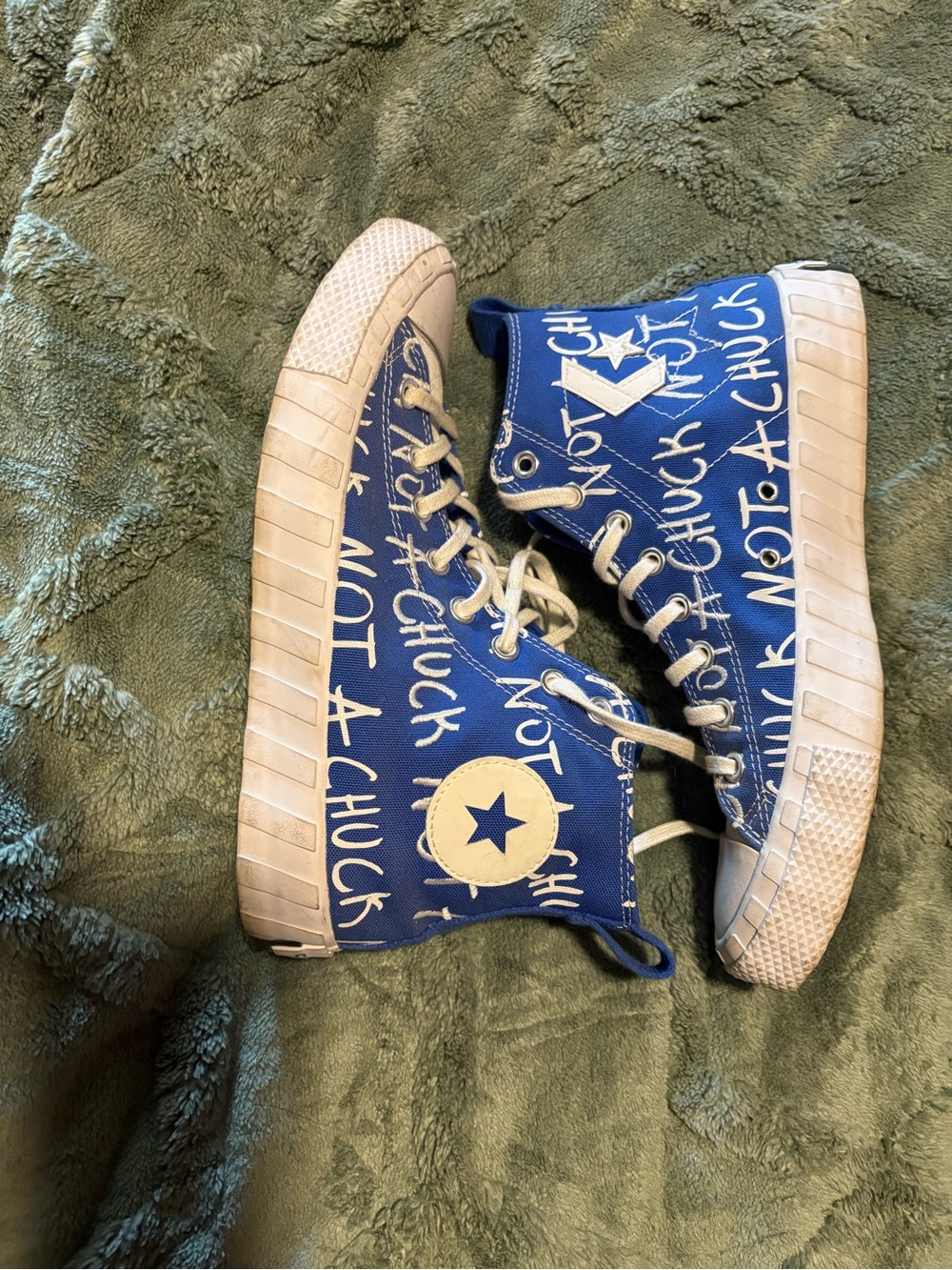 Converse Blue High-Top Sneakers with White Graphic Text